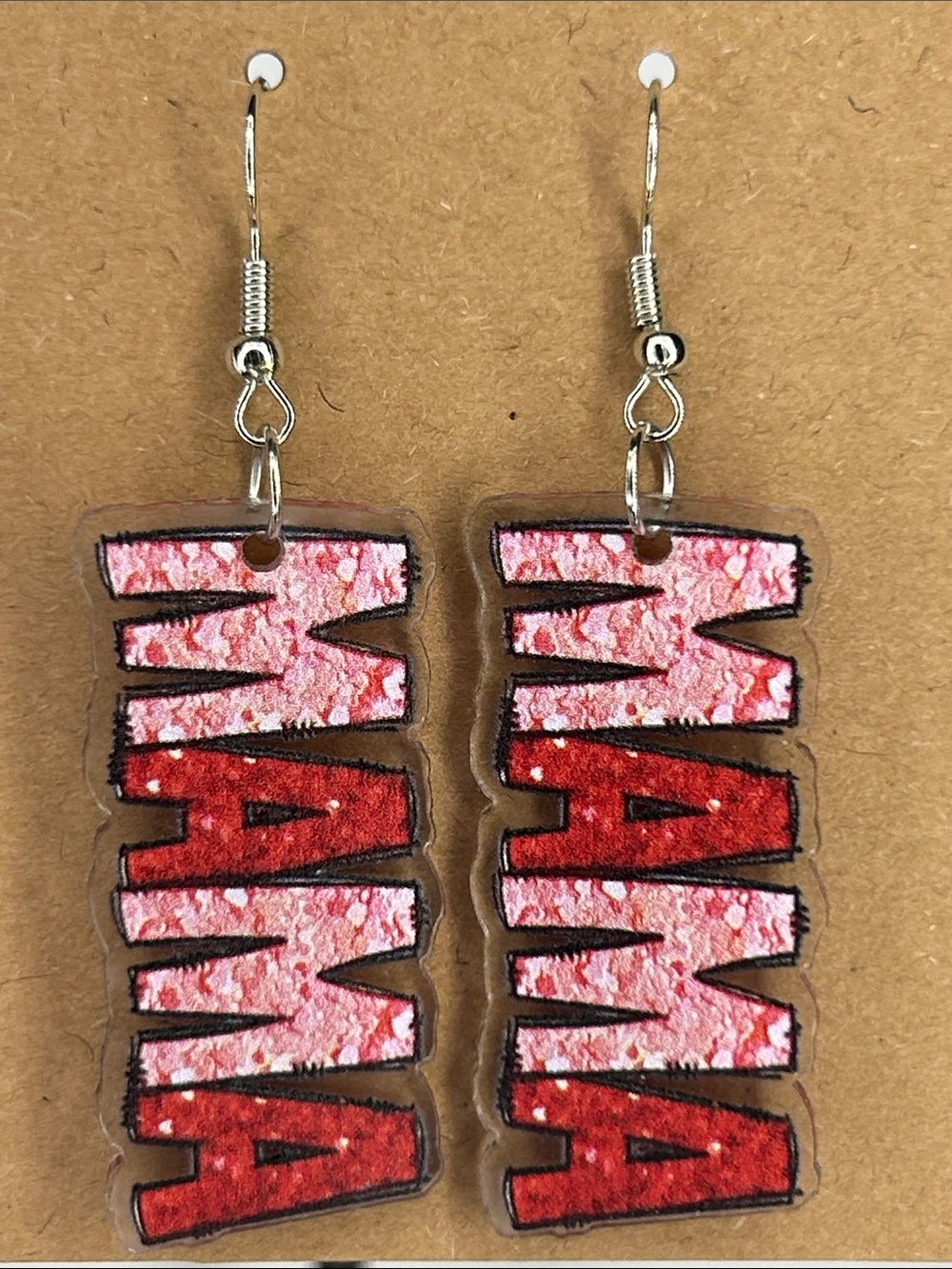 MAMA Pink and Red Statement Earrings Acrylic Fashion Jewelry